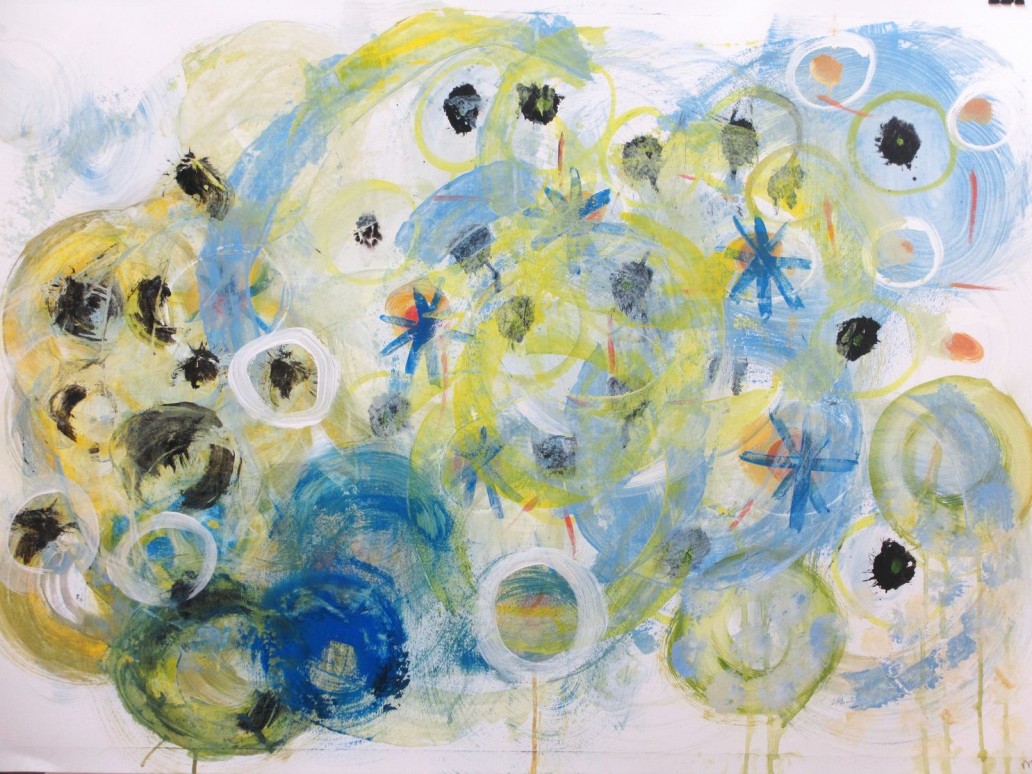 Abstract painting "Raindrops II". Artist Marina de Wit. Acrylic and gouache on paper. 100 x 70 cm. 2013